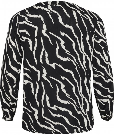 Kaffe Curve Mirta Tilly Bluse Sort / Antikhvid Zebramønster - Bluser & tunikaer - 