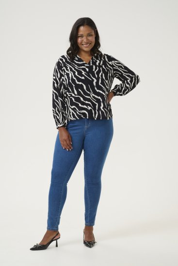 Kaffe Curve Mirta Tilly Bluse Sort / Antikhvid Zebramønster - Bluser & tunikaer - 