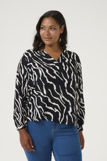Kaffe Curve Mirta Tilly Bluse Sort / Antikhvid Zebramønster - Bluser & tunikaer - 