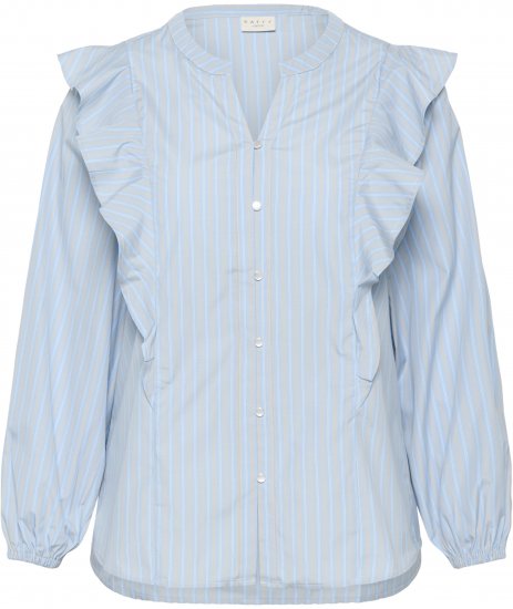 Kaffe Curve Lenia Flounce Shirt Powder Blue Stripe - Skjortebluser - 
