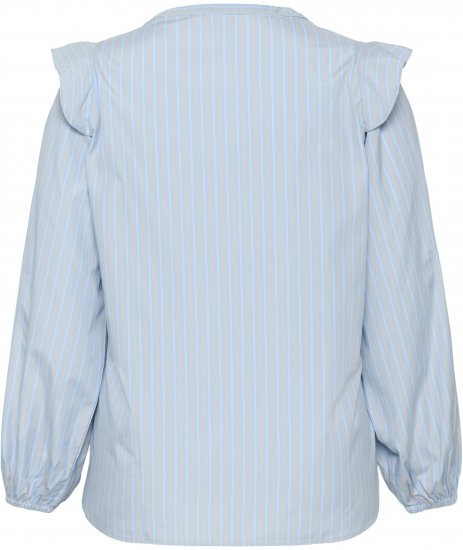 Kaffe Curve Lenia Flounce Shirt Powder Blue Stripe - Skjortebluser - 