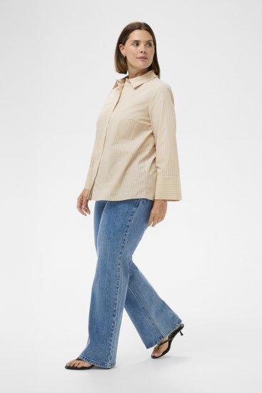 Kaffe Curve Josa Shirt Feather Grey Stripe - Skjortebluser - 