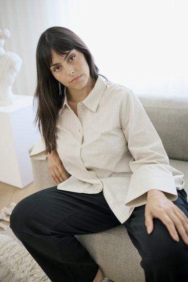 Kaffe Curve Josa Shirt Feather Grey Stripe - Skjortebluser - 