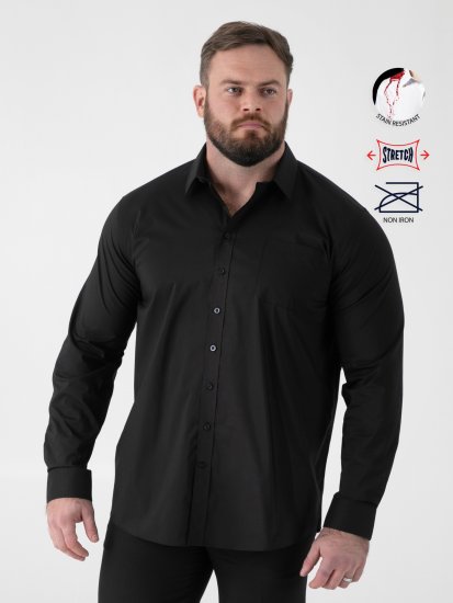 D555 Oliver Pletafvisende Strygefri Stretchskjorte med Lange Ærmer Sort - Skjorter - Skjorter til store mænd 2XL- 8XL