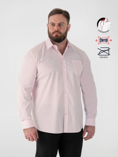 D555 Oliver Pletafvisende Strygefri Stretchskjorte med Lange Ærmer Pink - Skjorter - Skjorter til store mænd 2XL- 8XL