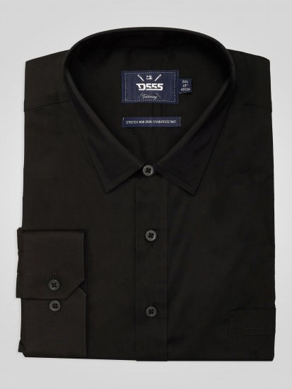 D555 Oliver Pletafvisende Strygefri Stretchskjorte med Lange Ærmer Sort - Skjorter - Skjorter til store mænd 2XL- 8XL