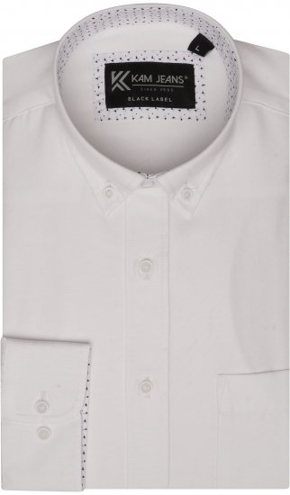 Kam Jeans P020 Premium Long sleeve Oxford Shirt White - Skjorter - Skjorter til store mænd 2XL- 8XL