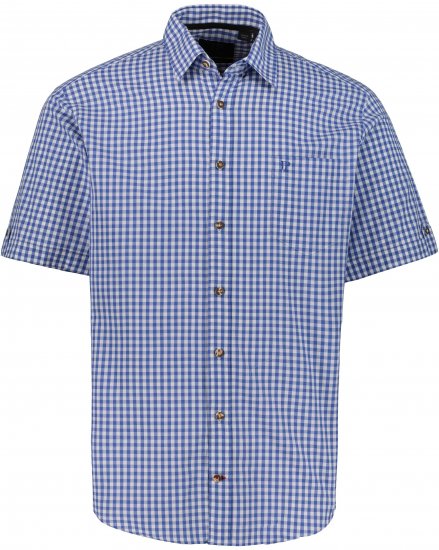 JP1880 Short Sleeve Check Print Traditional Shirt Blue - Skjorter - Skjorter til store mænd 2XL- 8XL