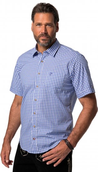 JP1880 Short Sleeve Check Print Traditional Shirt Blue - Skjorter - Skjorter til store mænd 2XL- 8XL