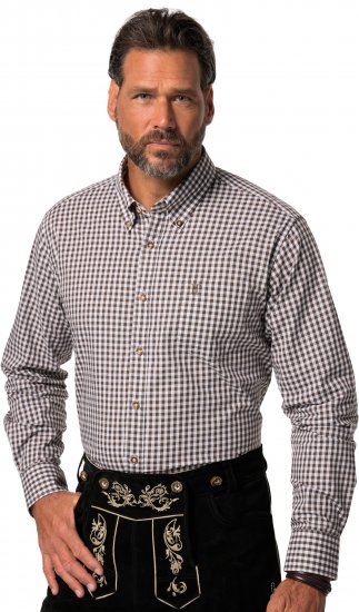 JP1880 Long Sleeve Check Print Traditional Shirt Brown - Skjorter - Skjorter til store mænd 2XL- 8XL