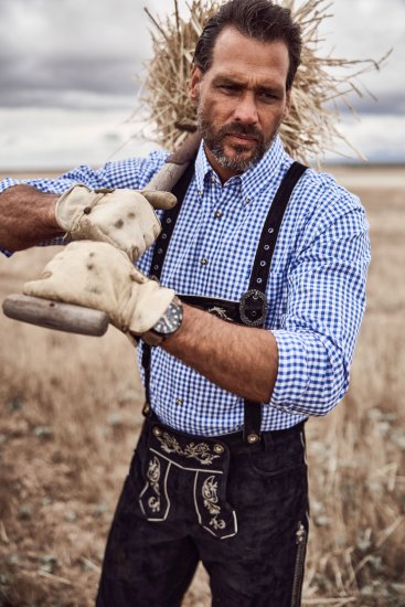 JP1880 Shirt Traditional Checked Long Sleeve Blue - Skjorter - Skjorter til store mænd 2XL- 8XL