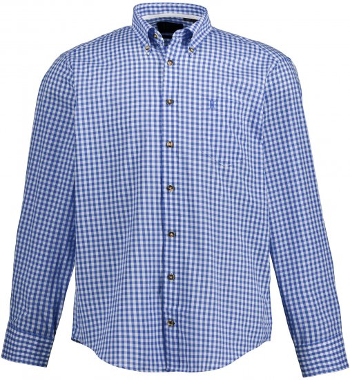JP1880 Shirt Traditional Checked Long Sleeve Blue - Skjorter - Skjorter til store mænd 2XL- 8XL
