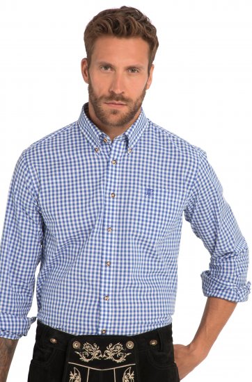 JP1880 Shirt Traditional Checked Long Sleeve Blue - Skjorter - Skjorter til store mænd 2XL- 8XL