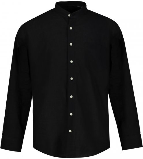 JP1880 Shirt Linen Blend Long Sleeve Black TALL - HERRETØJ MT-6XLT - Tøj til høje mænd