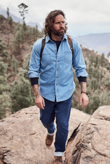 JP1880 Shirt Denim Long Sleeve Light Blue TALL - HERRETØJ MT-6XLT - Tøj til høje mænd