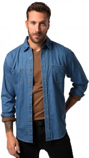 JP1880 Shirt Denim Long Sleeve Blue TALL - HERRETØJ MT-6XLT - Tøj til høje mænd