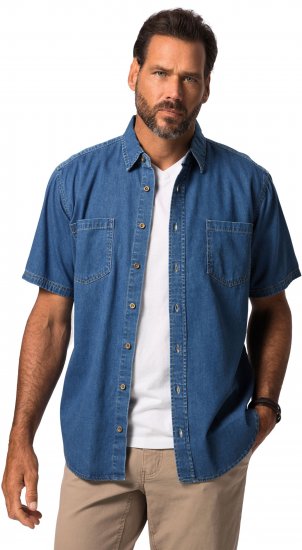 JP1880 Shirt Denim Short Sleeve Blue TALL - HERRETØJ MT-6XLT - Tøj til høje mænd