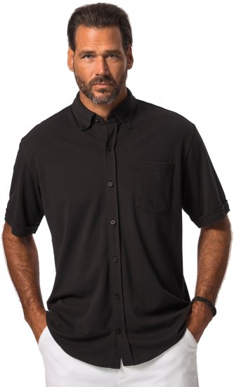 JP1880 Shirt Pique Flexnamic Short Sleeve Black TALL - HERRETØJ MT-6XLT - Tøj til høje mænd