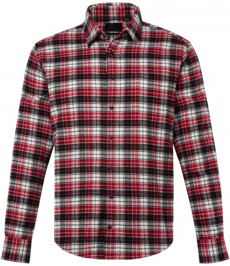 JP1880 Shirt Flannel Checked Long Sleeve Red TALL - HERRETØJ MT-6XLT - Tøj til høje mænd