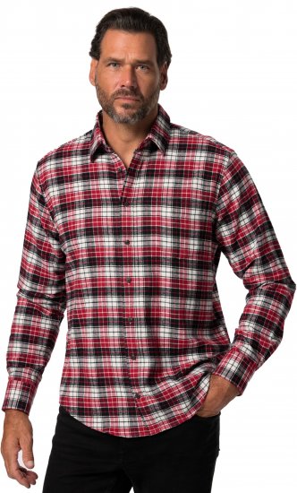 JP1880 Shirt Flannel Checked Long Sleeve Red TALL - HERRETØJ MT-6XLT - Tøj til høje mænd