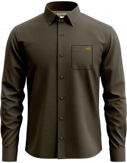 Motley Denim Lisbon Long Sleeve Shirt Dark Khaki - Skjorter - Skjorter til store mænd 2XL- 8XL