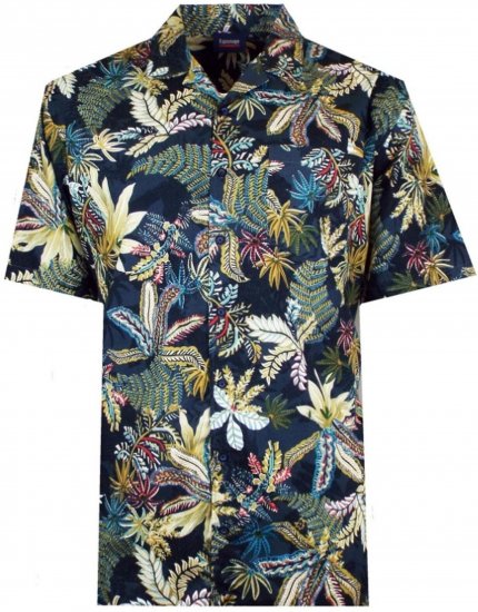 Espionage SH410 Short Sleeve Jungle Print Shirt Navy - Kortærmede skjorter - Kortærmede Skjorter Store Størrelser