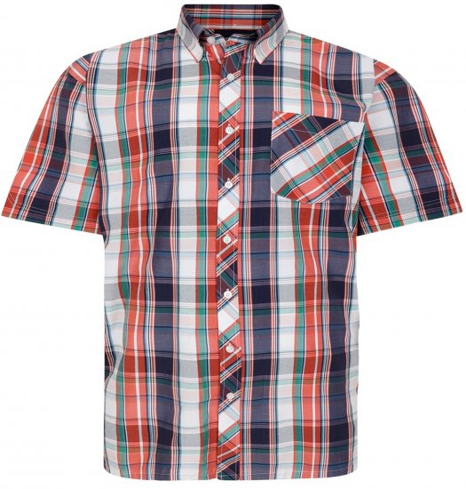 Espionage SH443 Checked Short Sleeve Shirt Navy/Coral/White - Kortærmede skjorter - Kortærmede Skjorter Store Størrelser