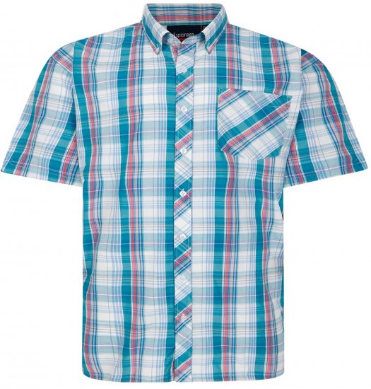 Espionage SH443 Checked Short Sleeve Shirt Green/Pink/White - Skjorter - Skjorter til store mænd 2XL- 8XL