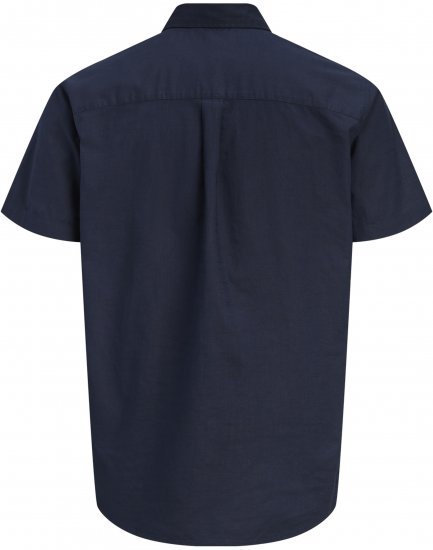 Jack & Jones Henry Slub Short Sleeve Navy - Skjorter - Skjorter til store mænd 2XL- 8XL