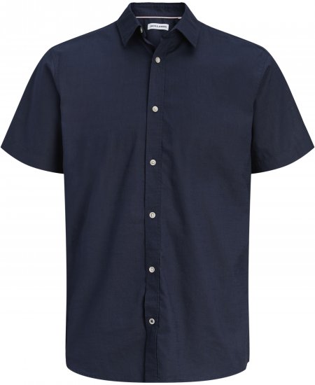 Jack & Jones Henry Slub Short Sleeve Navy - Skjorter - Skjorter til store mænd 2XL- 8XL