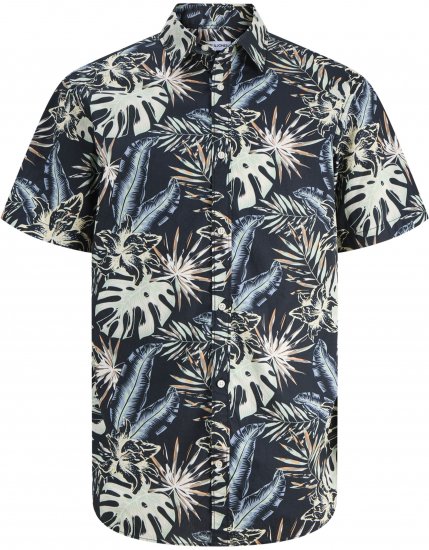 Jack & Jones Honolulu Short Sleeve Resort Shirt Black - Skjorter - Skjorter til store mænd 2XL- 8XL