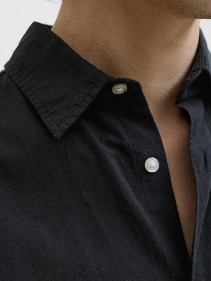 Jack & Jones Breeze Linen Short Sleeve Shirt Black - Skjorter - Skjorter til store mænd 2XL- 8XL
