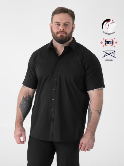 D555 Lucas Pletafvisende Strygefri Stretchskjorte med Korte Ærmer Sort - Skjorter - Skjorter til store mænd 2XL- 8XL