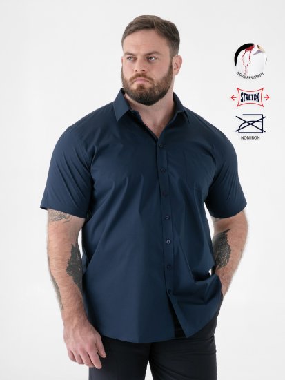 D555 Lucas Pletafvisende Strygefri Stretchskjorte med Korte Ærmer Marineblå - Skjorter - Skjorter til store mænd 2XL- 8XL