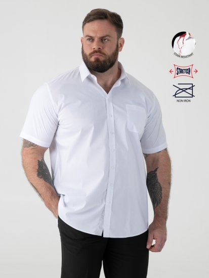 D555 Lucas Pletafvisende Strygefri Stretchskjorte med Korte Ærmer Hvid - Skjorter - Skjorter til store mænd 2XL- 8XL