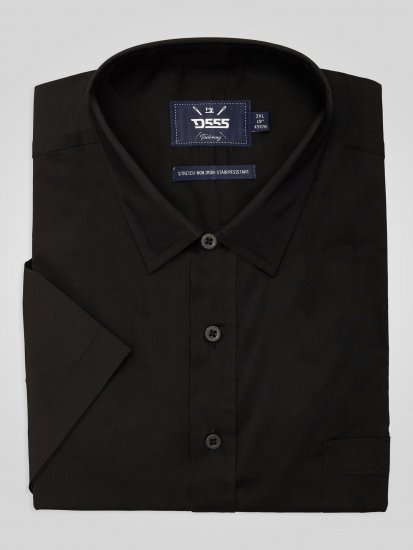 D555 Lucas Pletafvisende Strygefri Stretchskjorte med Korte Ærmer Sort - Skjorter - Skjorter til store mænd 2XL- 8XL