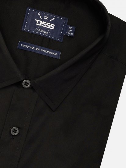 D555 Lucas Pletafvisende Strygefri Stretchskjorte med Korte Ærmer Sort - Skjorter - Skjorter til store mænd 2XL- 8XL