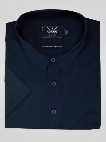 D555 Lucas Pletafvisende Strygefri Stretchskjorte med Korte Ærmer Marineblå - Skjorter - Skjorter til store mænd 2XL- 8XL