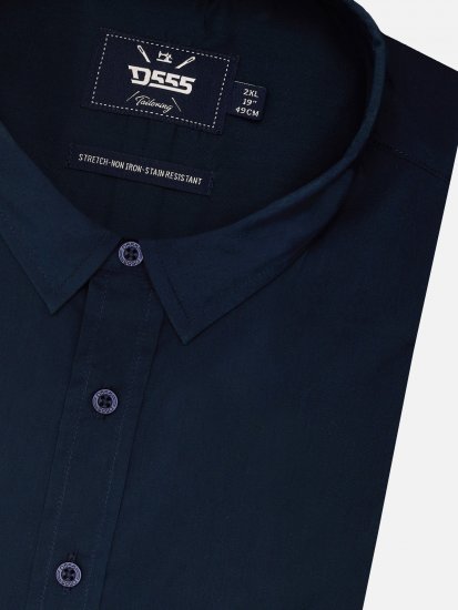 D555 Lucas Pletafvisende Strygefri Stretchskjorte med Korte Ærmer Marineblå - Skjorter - Skjorter til store mænd 2XL- 8XL