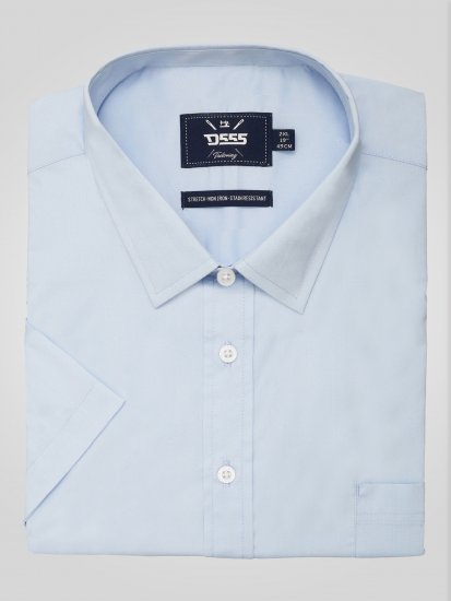 D555 Lucas Pletafvisende Strygefri Stretchskjorte med Korte Ærmer Lyseblå - Skjorter - Skjorter til store mænd 2XL- 8XL