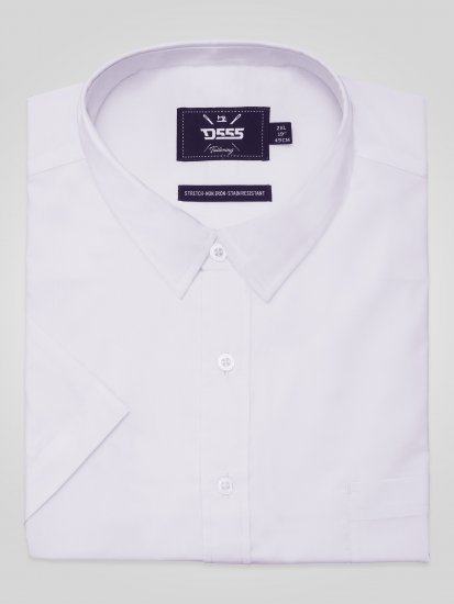 D555 Lucas Pletafvisende Strygefri Stretchskjorte med Korte Ærmer Hvid - Skjorter - Skjorter til store mænd 2XL- 8XL