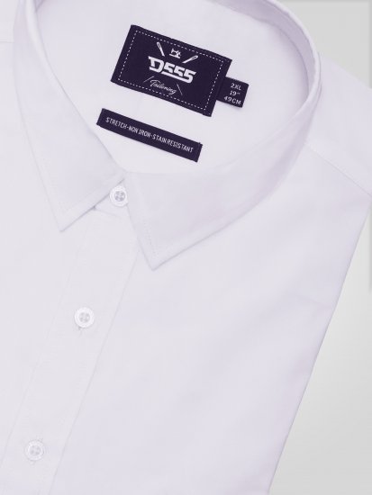 D555 Lucas Pletafvisende Strygefri Stretchskjorte med Korte Ærmer Hvid - Skjorter - Skjorter til store mænd 2XL- 8XL