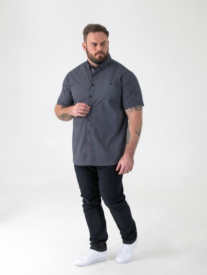 D555 Melrose Navy Icon AOP Button Down Collar Short Sleeve Navy - Kortærmede skjorter - Kortærmede Skjorter Store Størrelser