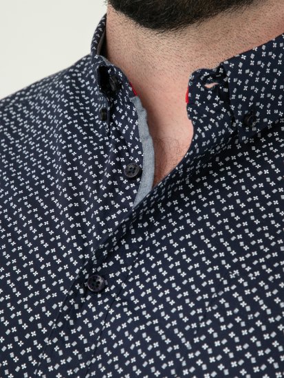 D555 Melrose Navy Icon AOP Button Down Collar Short Sleeve Navy - Kortærmede skjorter - Kortærmede Skjorter Store Størrelser