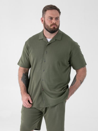 D555 Connor Stretch Cuban Collar Reosrt Short Sleeve Shirt Khaki - Skjorter - Skjorter til store mænd 2XL- 8XL