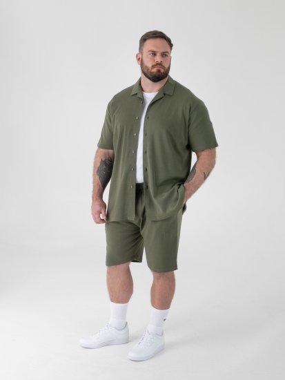 D555 Connor Stretch Cuban Collar Reosrt Short Sleeve Shirt Khaki - Skjorter - Skjorter til store mænd 2XL- 8XL