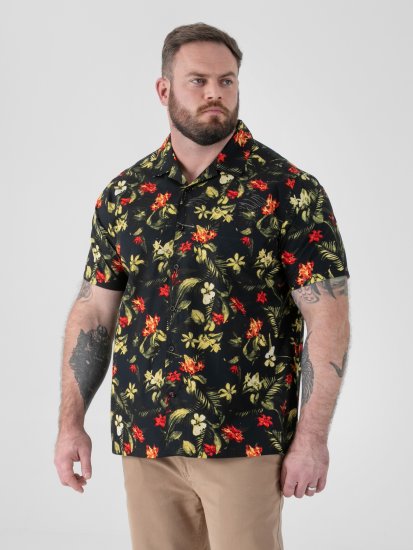 D555 Gordon Hawaiian AOP Cuvan Collar Resort Short Sleeve Black - Skjorter - Skjorter til store mænd 2XL- 8XL