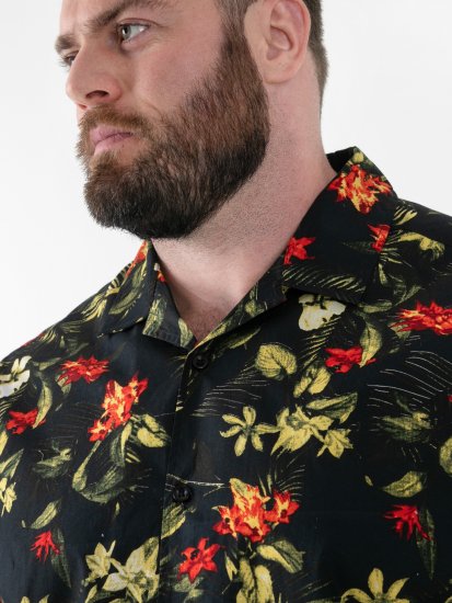 D555 Gordon Hawaiian AOP Cuvan Collar Resort Short Sleeve Black - Skjorter - Skjorter til store mænd 2XL- 8XL