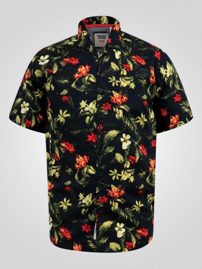 D555 Gordon Hawaiian AOP Cuvan Collar Resort Short Sleeve Black - Skjorter - Skjorter til store mænd 2XL- 8XL