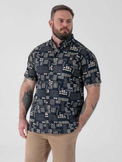 D555 Rick Geometric Print Short Sleeve Shirt Navy - Skjorter - Skjorter til store mænd 2XL- 8XL